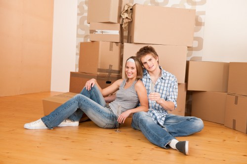 Moving boxes outside a Hampstead flat with local access considerations