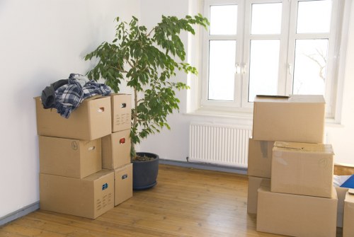 Labelled boxes ready for collection in Hampstead